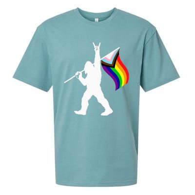 Bigfoot Rock On LGBTQ Progressive New Pride Flag Sueded Cloud Jersey T-Shirt