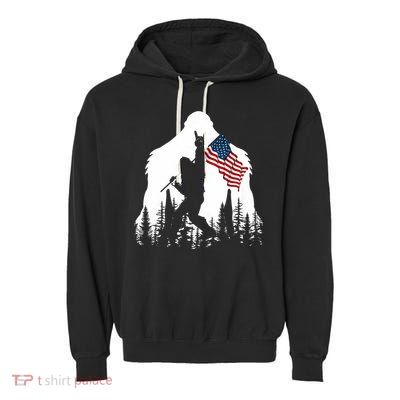 Bigfoot Rock On Hold American Flag Sasquatch Believers Garment-Dyed Fleece Hoodie
