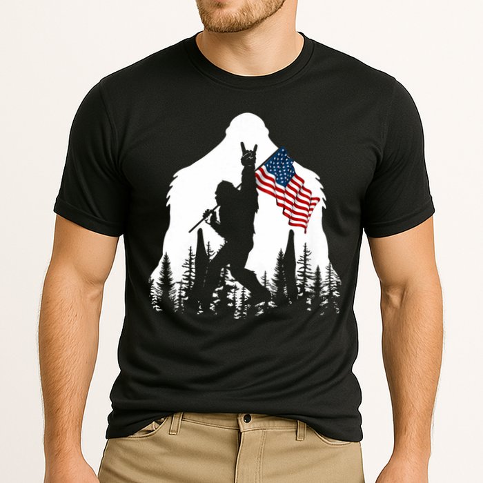 Bigfoot Rock On Hold American Flag Sasquatch Believers Cooling Performance Crew T-Shirt
