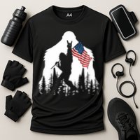 Bigfoot Rock On Hold American Flag Sasquatch Believers Cooling Performance Crew T-Shirt