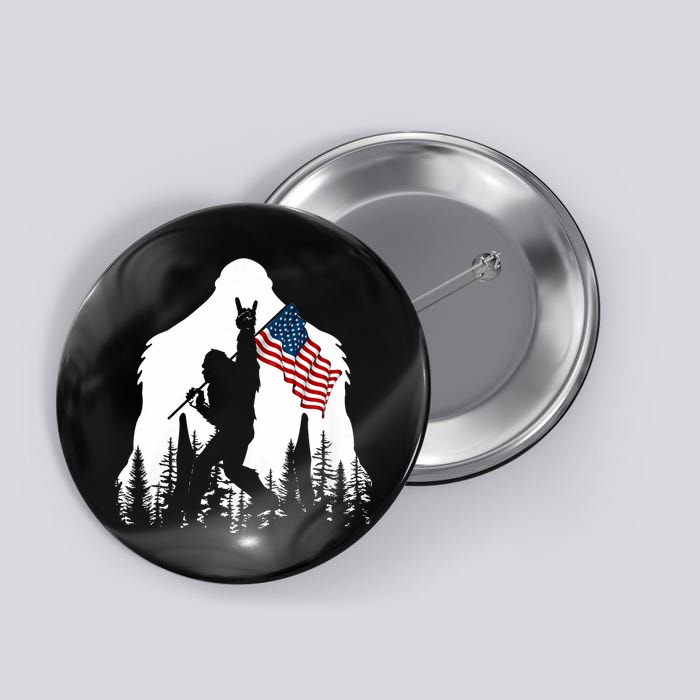 Bigfoot Rock On Hold American Flag Sasquatch Believers Button