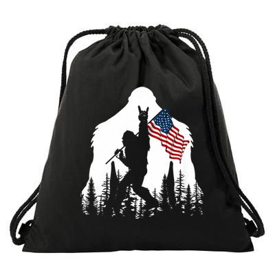 Bigfoot Rock On Hold American Flag Sasquatch Believers Drawstring Bag