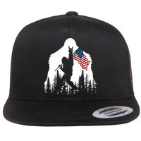 Bigfoot Rock On Hold American Flag Sasquatch Believers Flat Bill Trucker Hat