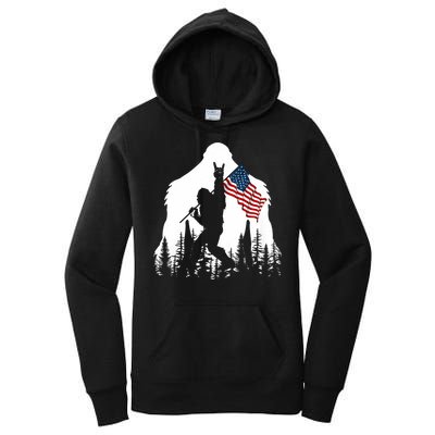 Bigfoot Rock On Hold American Flag Sasquatch Believers Women's Pullover Hoodie