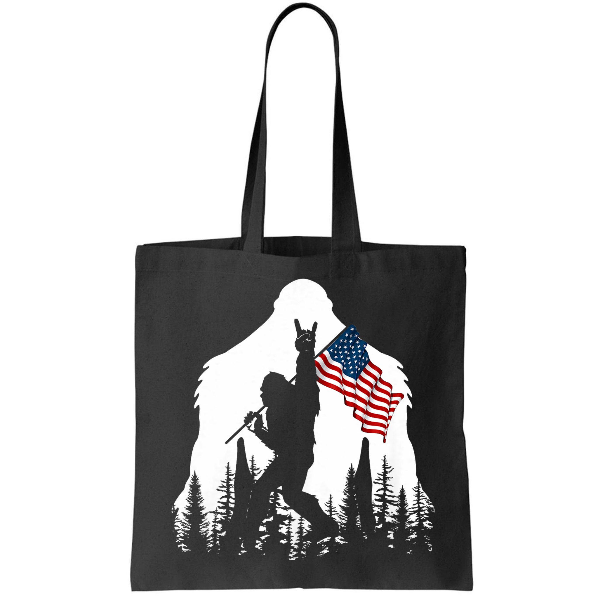 Bigfoot Rock On Hold American Flag Sasquatch Believers Bag