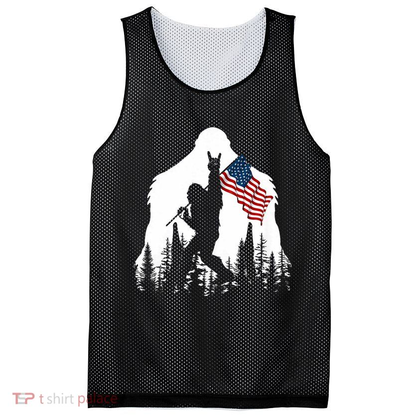 Bigfoot Rock On Hold American Flag Sasquatch Believers Mesh Reversible Basketball Jersey Tank