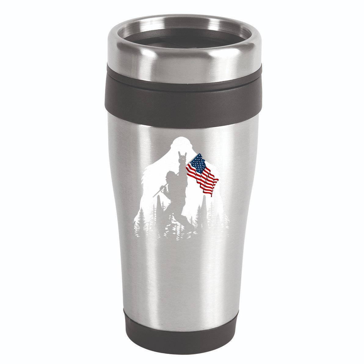 Bigfoot Rock On Hold American Flag Sasquatch Believers 16oz Travel Tumbler