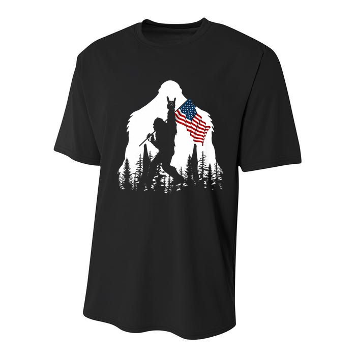 Bigfoot Rock On Hold American Flag Sasquatch Believers Youth Performance Sprint T-Shirt