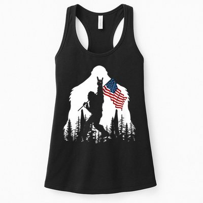 Bigfoot Rock On Hold American Flag Sasquatch Believers Womens Tank Top
