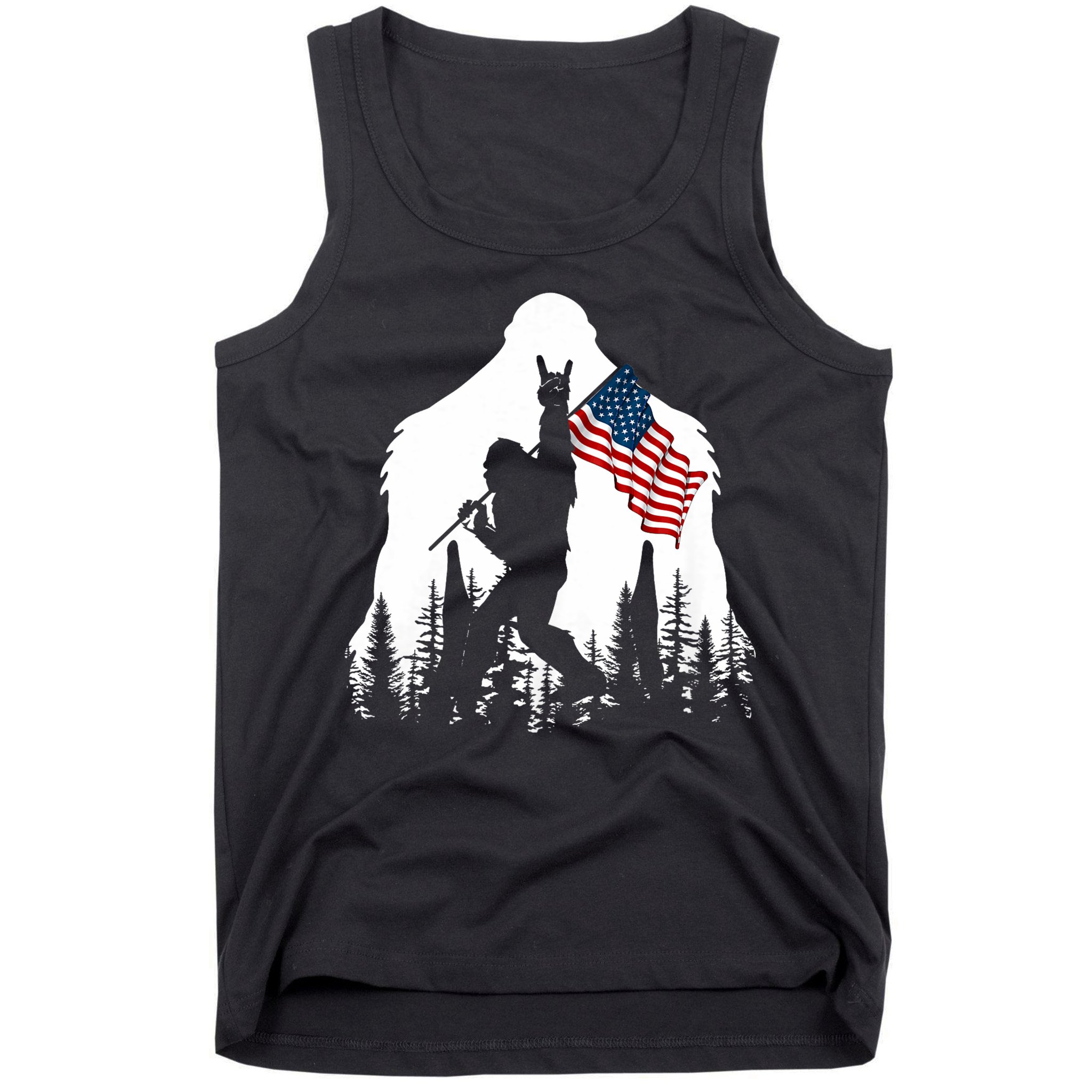 Bigfoot Rock On Hold American Flag Sasquatch Believers Tank Top