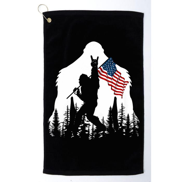 Bigfoot Rock On Hold American Flag Sasquatch Believers Golf Towel