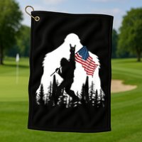 Bigfoot Rock On Hold American Flag Sasquatch Believers Golf Towel