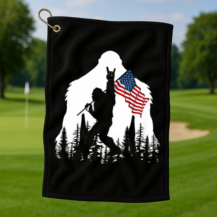 Bigfoot Rock On Hold American Flag Sasquatch Believers Golf Towel