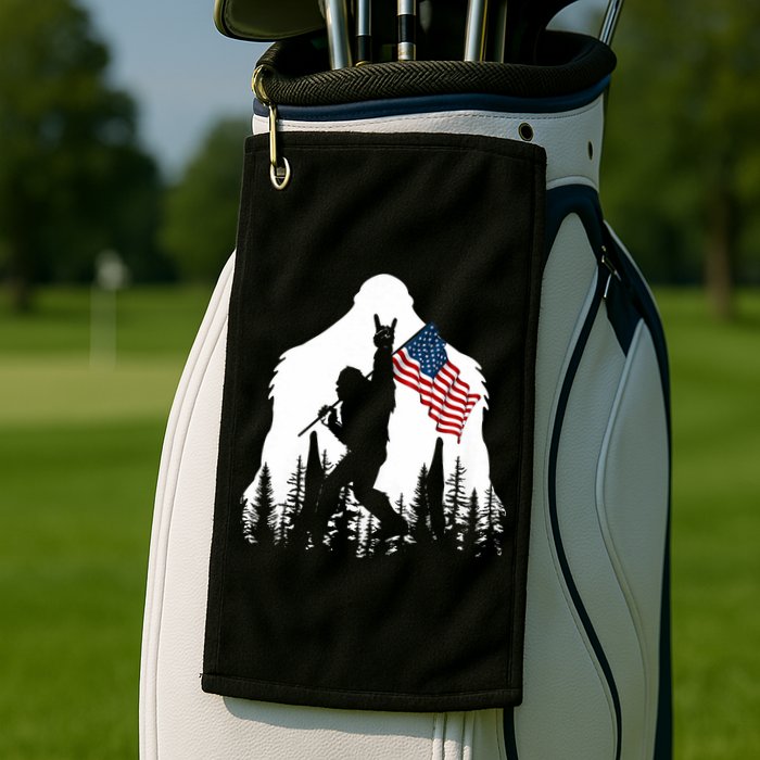 Bigfoot Rock On Hold American Flag Sasquatch Believers Golf Towel
