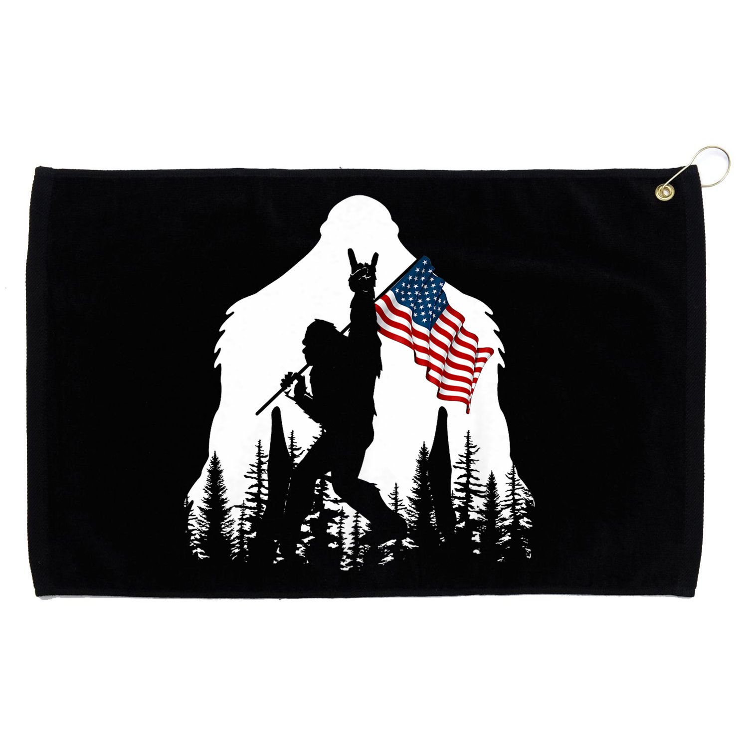 Bigfoot Rock On Hold American Flag Sasquatch Believers Grommeted Golf Towel