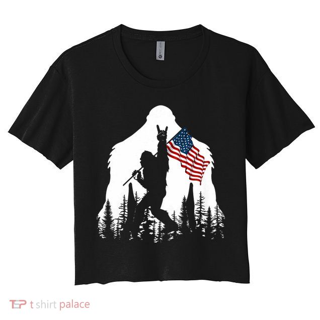 Bigfoot Rock On Hold American Flag Sasquatch Believers Crop Top