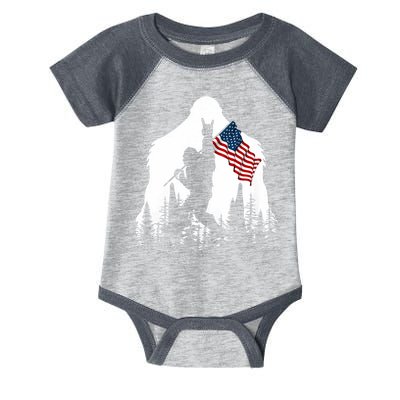 Bigfoot Rock On Hold American Flag Sasquatch Believers Infant Baby Jersey Bodysuit