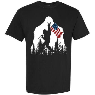 Bigfoot Rock On Hold American Flag Sasquatch Believers Garment-Dyed Heavyweight T-Shirt