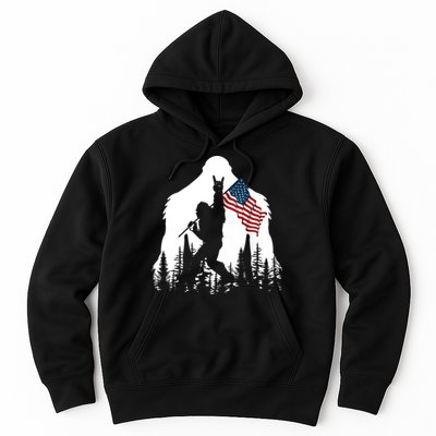 Bigfoot Rock On Hold American Flag Sasquatch Believers Hoodie
