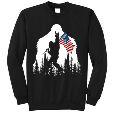Bigfoot Rock On Hold American Flag Sasquatch Believers Sweatshirt