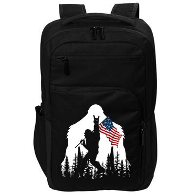 Bigfoot Rock On Hold American Flag Sasquatch Believers Impact Tech Backpack