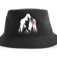 Bigfoot Rock On Hold American Flag Sasquatch Believers Sustainable Bucket Hat