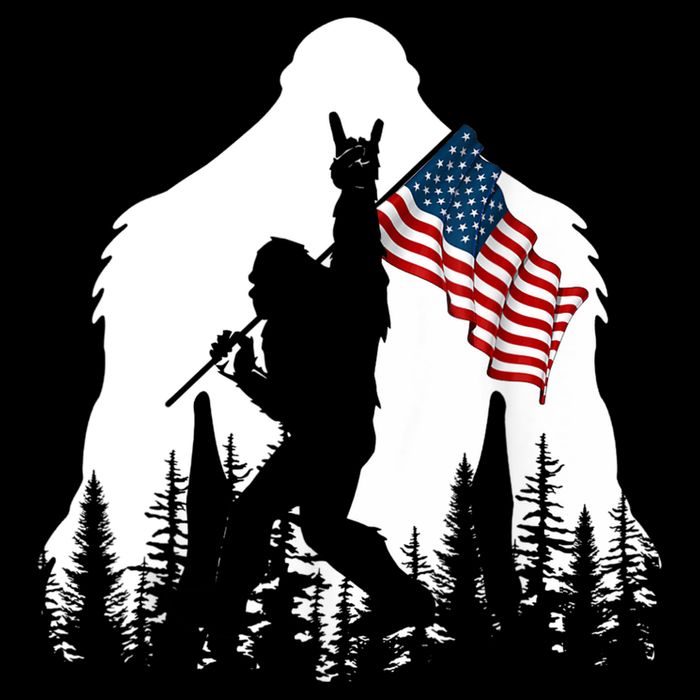 Bigfoot Rock On Hold American Flag Sasquatch Believers Sustainable Bucket Hat