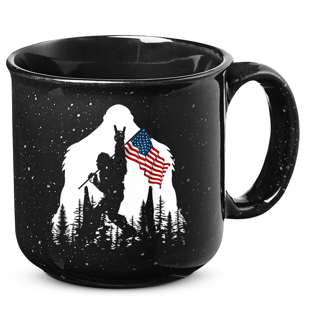 Bigfoot Rock On Hold American Flag Sasquatch Believers 15oz Campfire Ceramic Mug