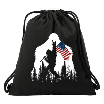 Bigfoot Rock On Hold American Flag Sasquatch Believers Drawstring Bag
