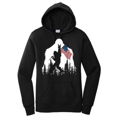 Bigfoot Rock On Hold American Flag Sasquatch Believers Women's Pullover Hoodie