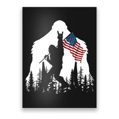 Bigfoot Rock On Hold American Flag Sasquatch Believers Poster
