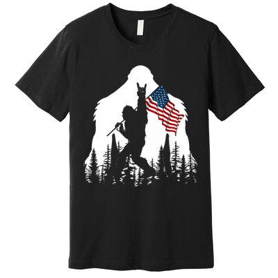 Bigfoot Rock On Hold American Flag Sasquatch Believers Premium T-Shirt
