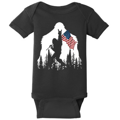 Bigfoot Rock On Hold American Flag Sasquatch Believers Baby Bodysuit
