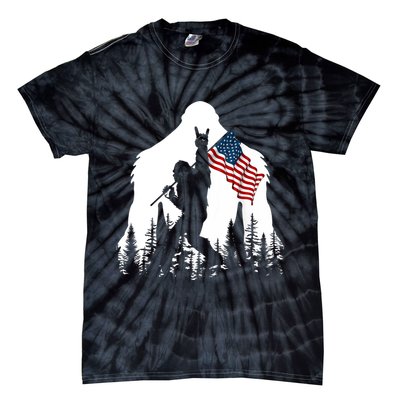 Bigfoot Rock On Hold American Flag Sasquatch Believers Tie-Dye T-Shirt