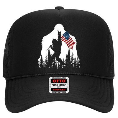 Bigfoot Rock On Hold American Flag Sasquatch Believers Trucker Hat