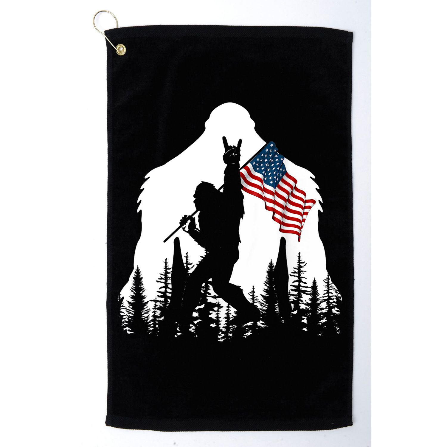 Bigfoot Rock On Hold American Flag Sasquatch Believers Golf Towel