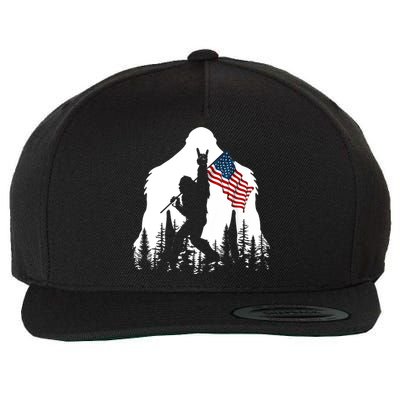 Bigfoot Rock On Hold American Flag Sasquatch Believers Wool Snapback Cap