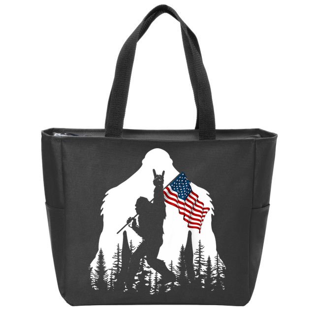 Bigfoot Rock On Hold American Flag Sasquatch Believers Zip Tote Bag