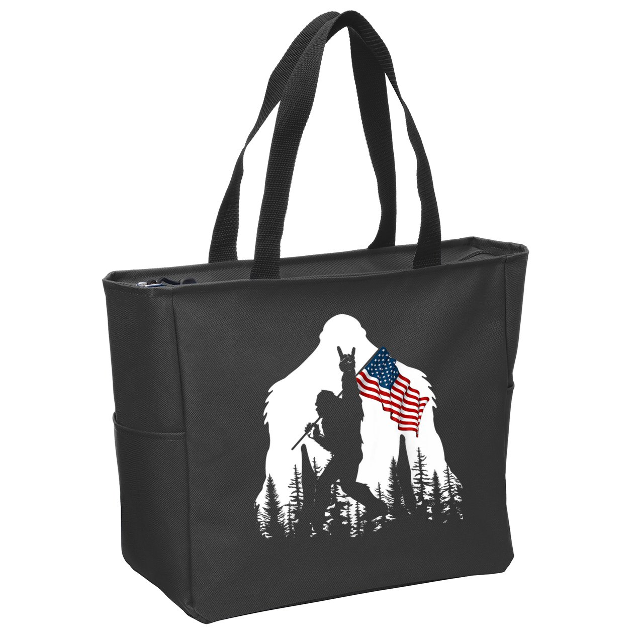 Bigfoot Rock On Hold American Flag Sasquatch Believers Zip Tote Bag