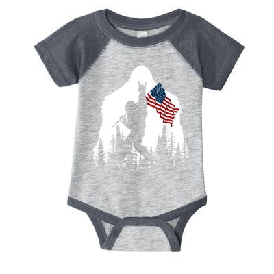 Bigfoot Rock On Hold American Flag Sasquatch Believers Infant Baby Jersey Bodysuit