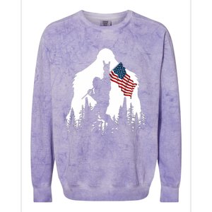 Bigfoot Rock On Hold American Flag Sasquatch Believers Colorblast Crewneck Sweatshirt