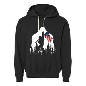 Bigfoot Rock On Hold American Flag Sasquatch Believers Garment-Dyed Fleece Hoodie