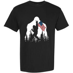 Bigfoot Rock On Hold American Flag Sasquatch Believers Garment-Dyed Heavyweight T-Shirt