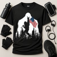 Bigfoot Rock On Hold American Flag Sasquatch Believers Cooling Performance Crew T-Shirt