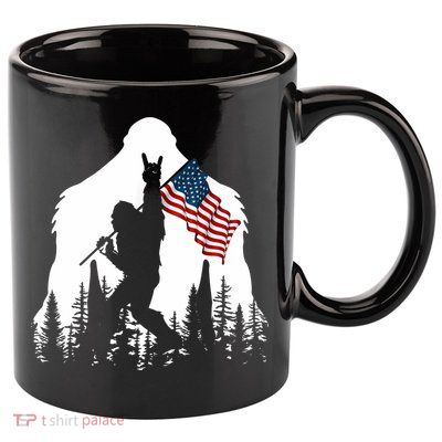 Bigfoot Rock On Hold American Flag Sasquatch Believers 11oz C Handle Ceramic Mug
