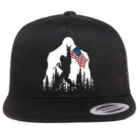 Bigfoot Rock On Hold American Flag Sasquatch Believers Flat Bill Trucker Hat