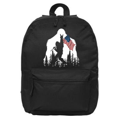 Bigfoot Rock On Hold American Flag Sasquatch Believers 16 in Basic Backpack