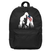 Bigfoot Rock On Hold American Flag Sasquatch Believers 16 in Basic Backpack
