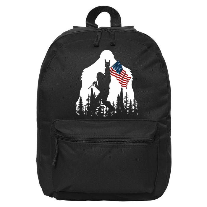 Bigfoot Rock On Hold American Flag Sasquatch Believers 16 in Basic Backpack
