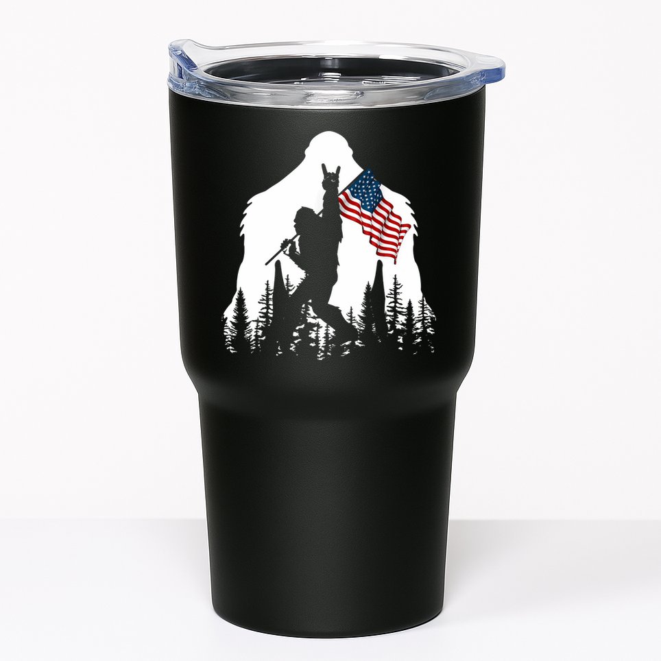 Bigfoot Rock On Hold American Flag Sasquatch Believers Tumbler
